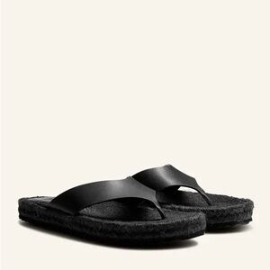 Me + Em Black Jute Leather Espadrille Slip On Flip Flops Women's Size 40 US 10